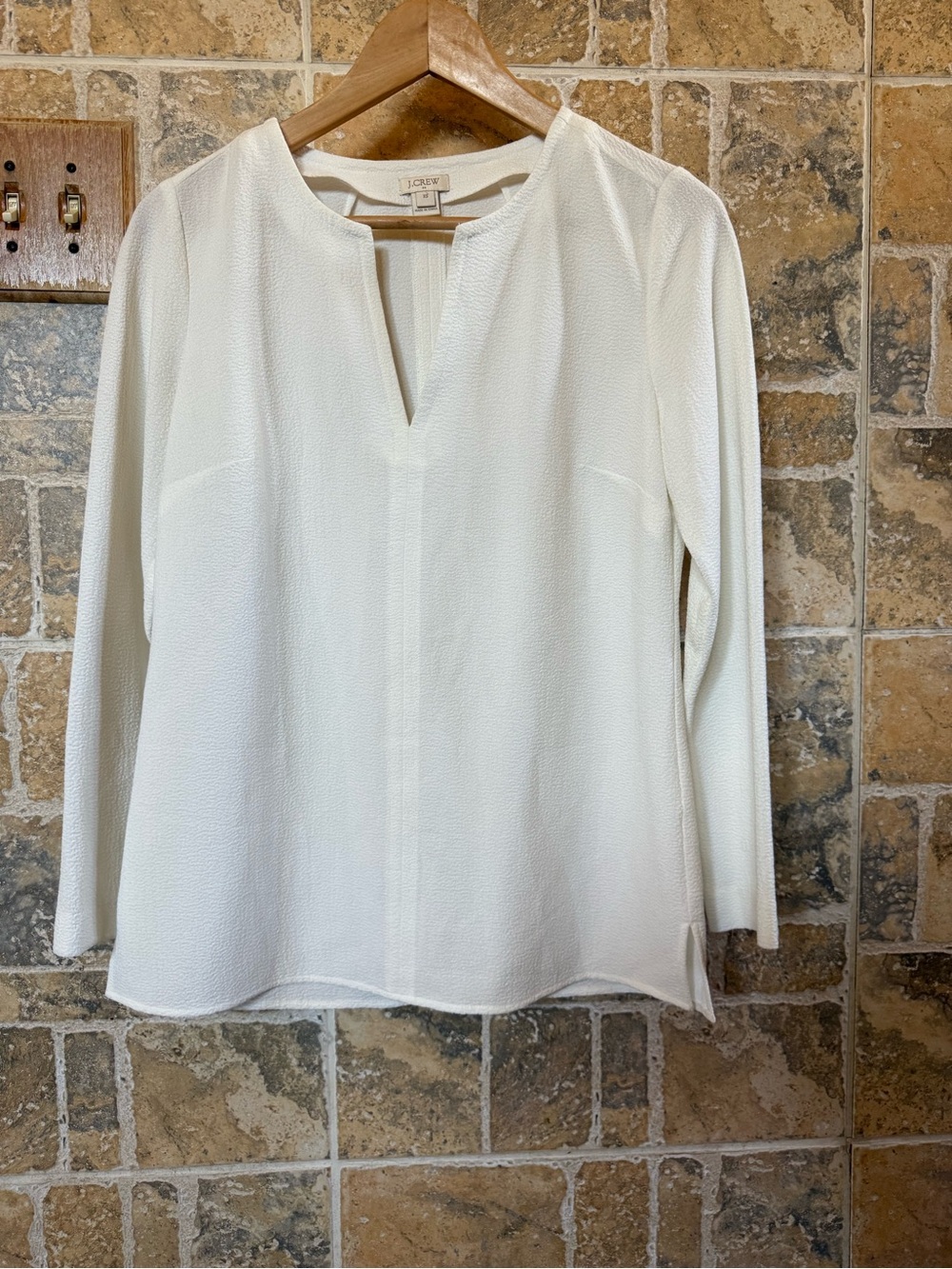 J. Crew Cream Split-Neck Textured Long-Sleeve Blouse NWOT XS